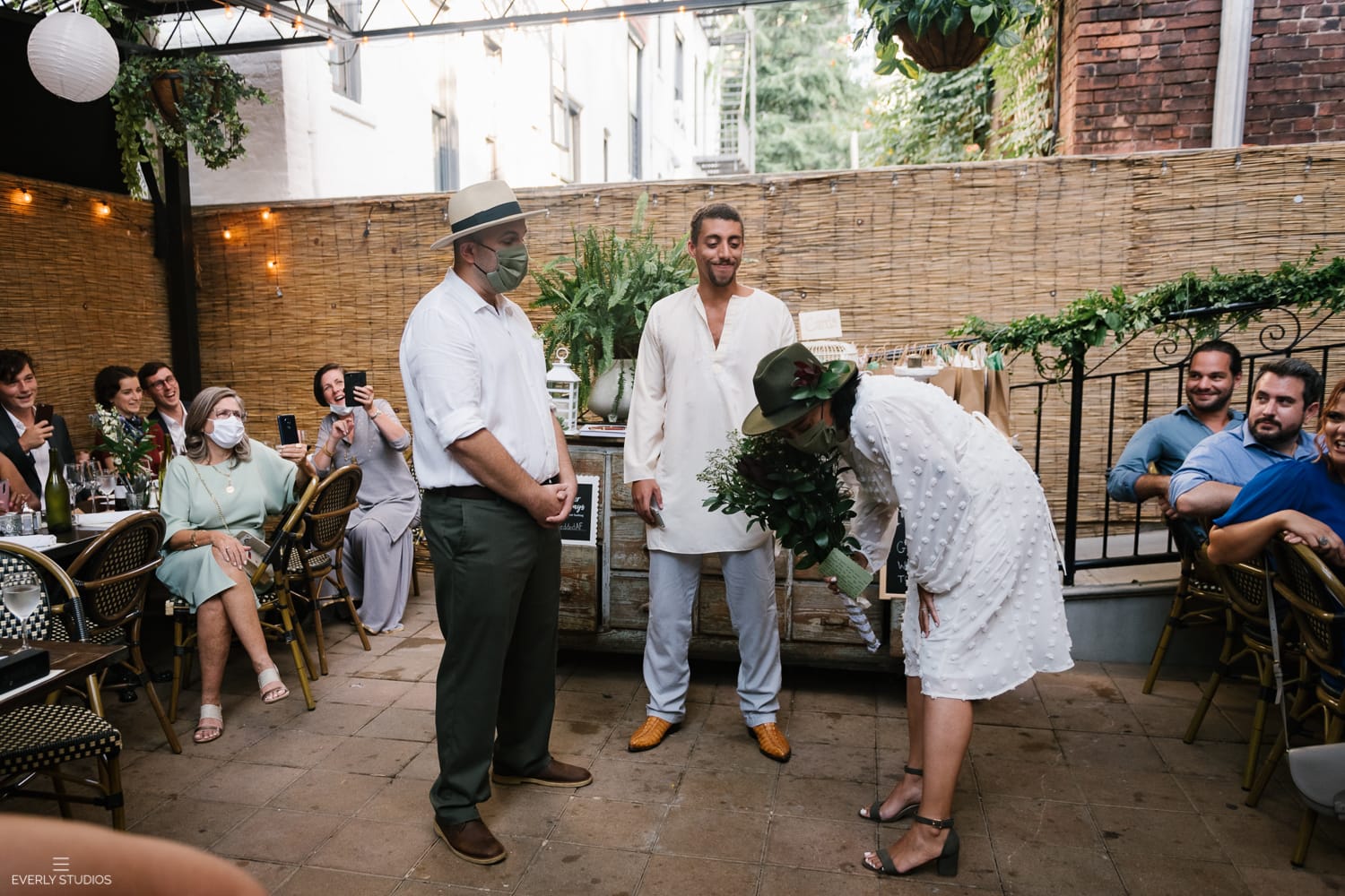 Bacchus Bistro wedding in Brooklyn NYC. Outdoor Brooklyn restaurant wedding during Covid-19 pandemic.