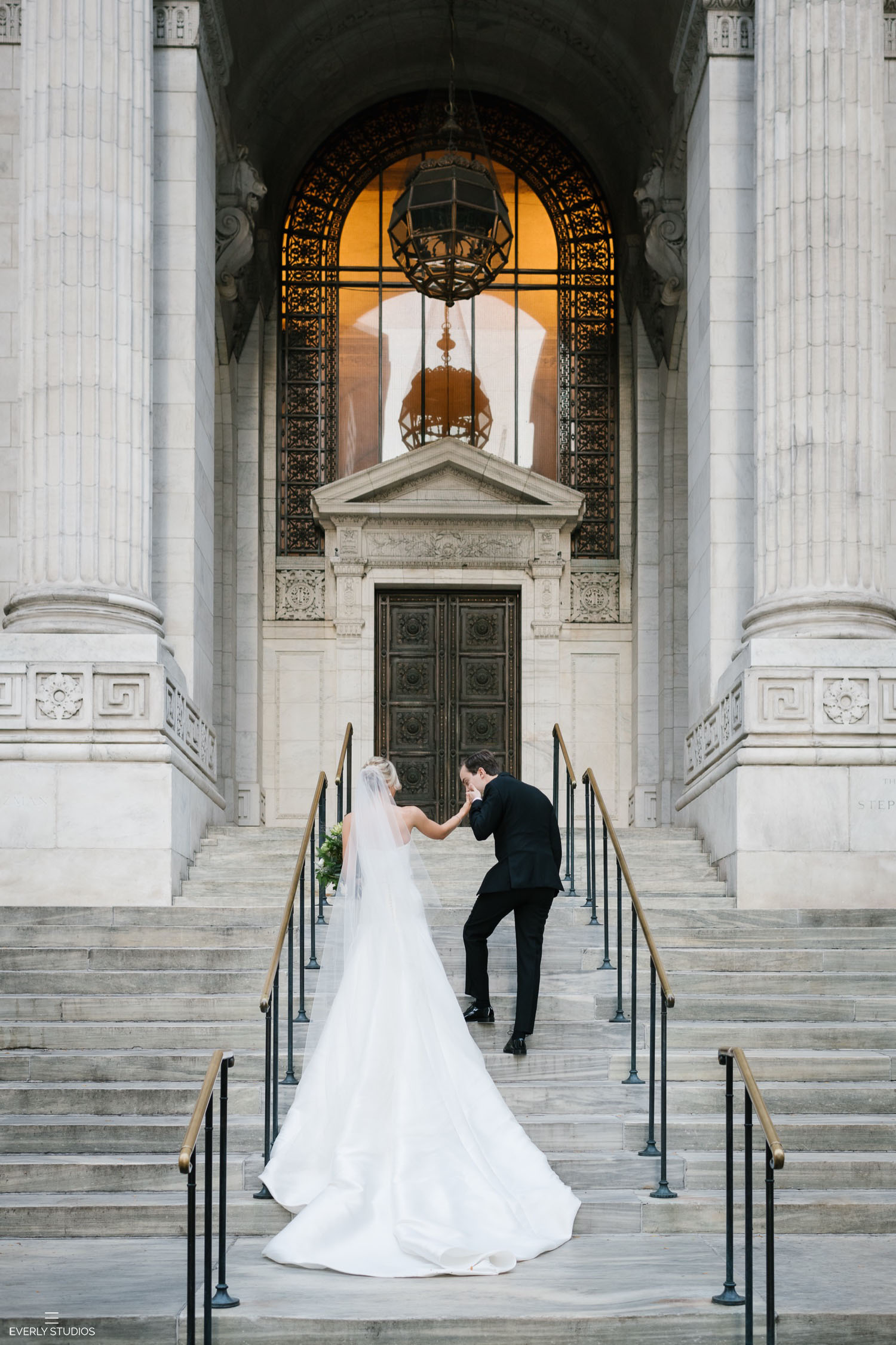 Wedding portraits at New York Public Library in NYC