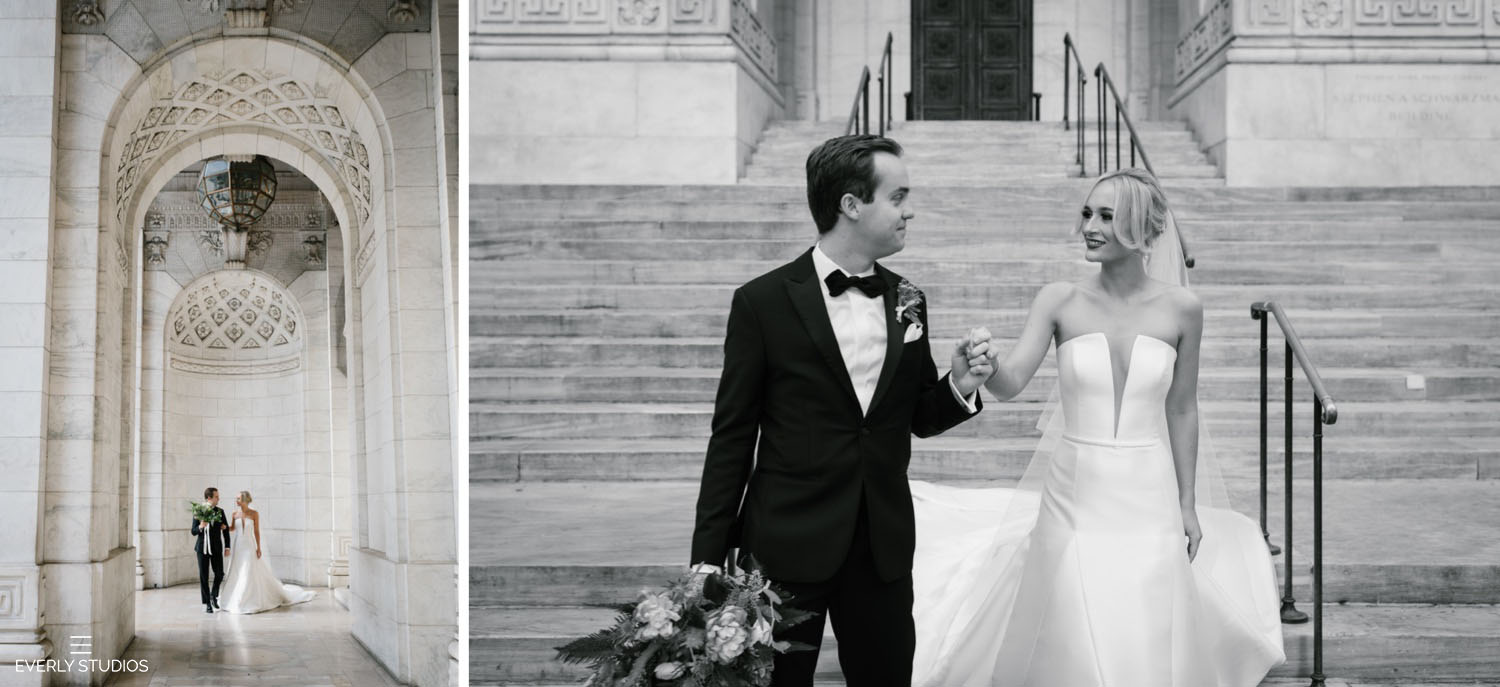 Wedding portraits at New York Public Library in NYC